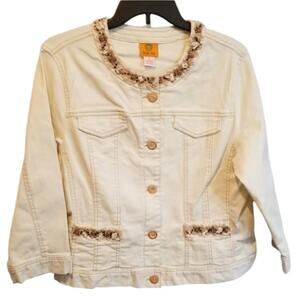 Ruby road embellished Beach wood Shell‎ Cream denim Jean jacket size 14 new!!